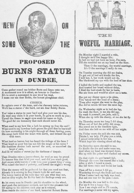 Broadside titled New song on the proposed Burns statue in Dundee
