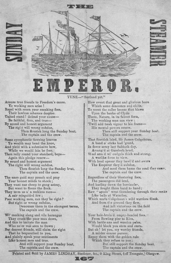 Broadside titled Sunday steamer Emperor