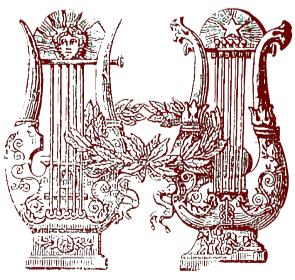 Ink print of two harps