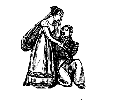 Ink print of a man and woman embracing